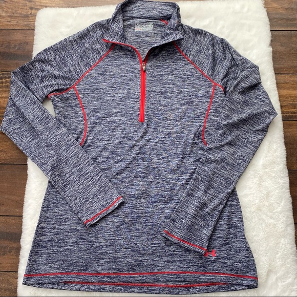 Under Armour Tops - Under Armour HeatGear Semi-Fitted Long Sleeve Size L Heathered Blue Red outline